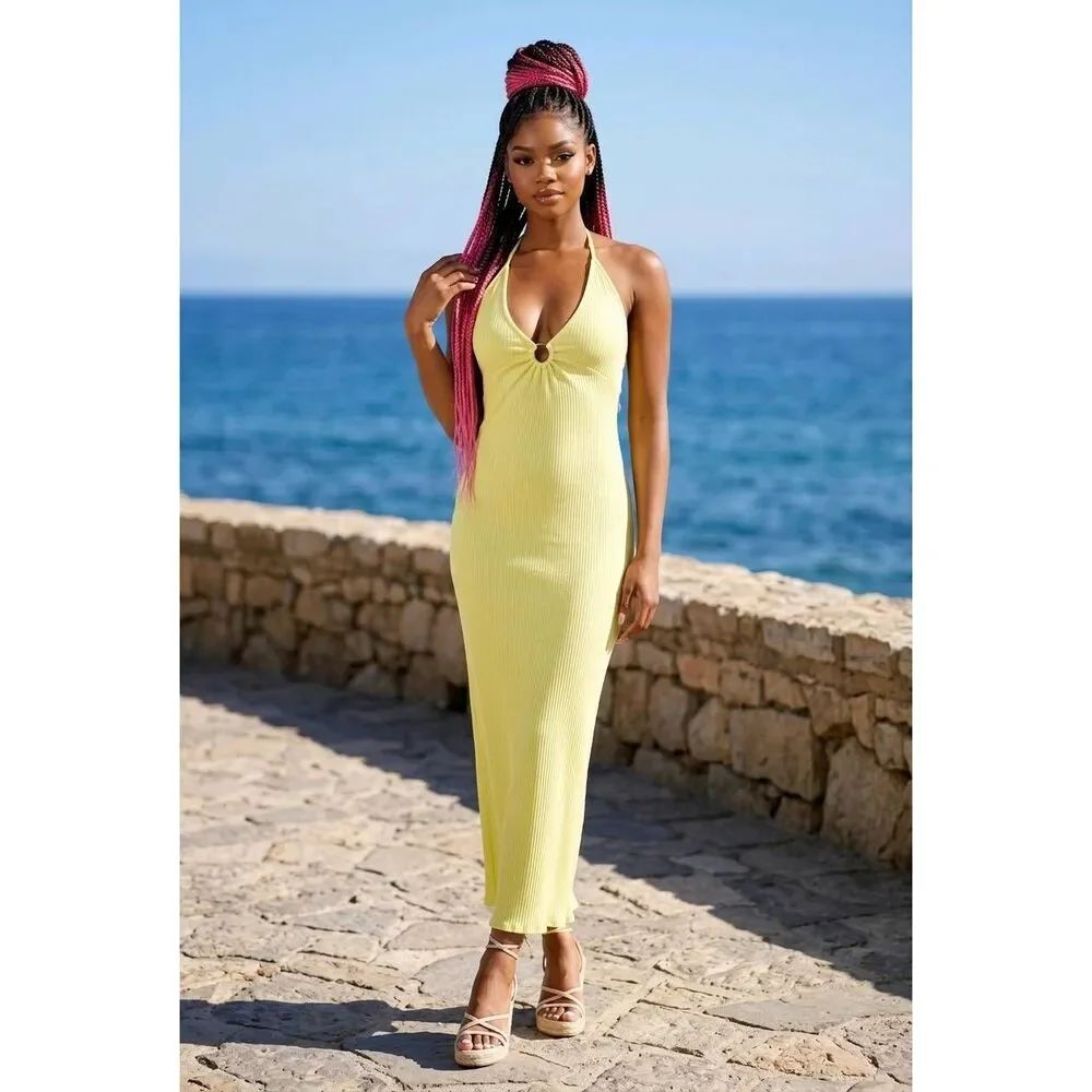☔️🔥NWT American Eagle Neon Yellow Deep Scoop Neck Sleeveless Dress Small